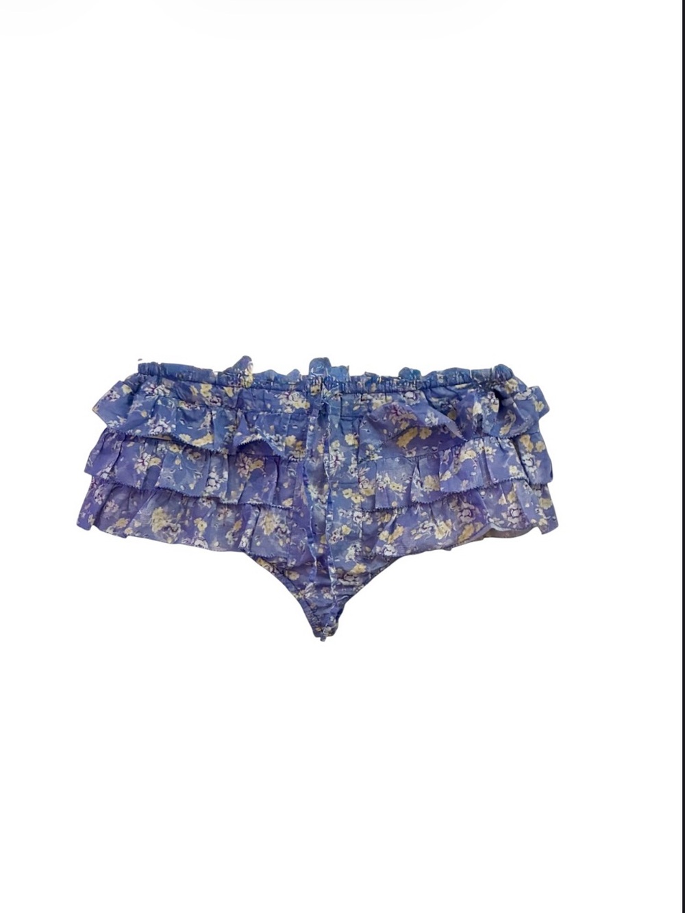 ⁠LoveShackFancy Elizaveta Blue Floral Ruffle 100% Cotton Micro Shorts Large Pant